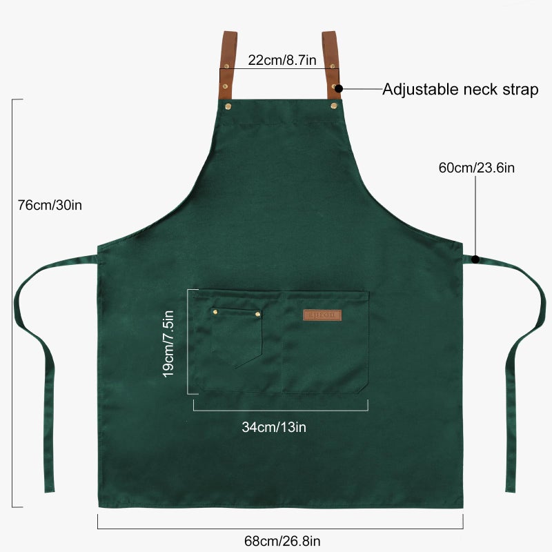 DILLMAN Art Aprons for Men Women Painting Pottery Baking, H Back Straps Waterdrop Kitchen Chef Cooking Apron with Pockets (Green) - Image 3