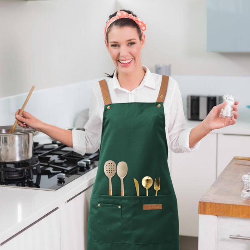DILLMAN Art Aprons for Men Women Painting Pottery Baking, H Back Straps Waterdrop Kitchen Chef Cooking Apron with Pockets (Green) - Image 2