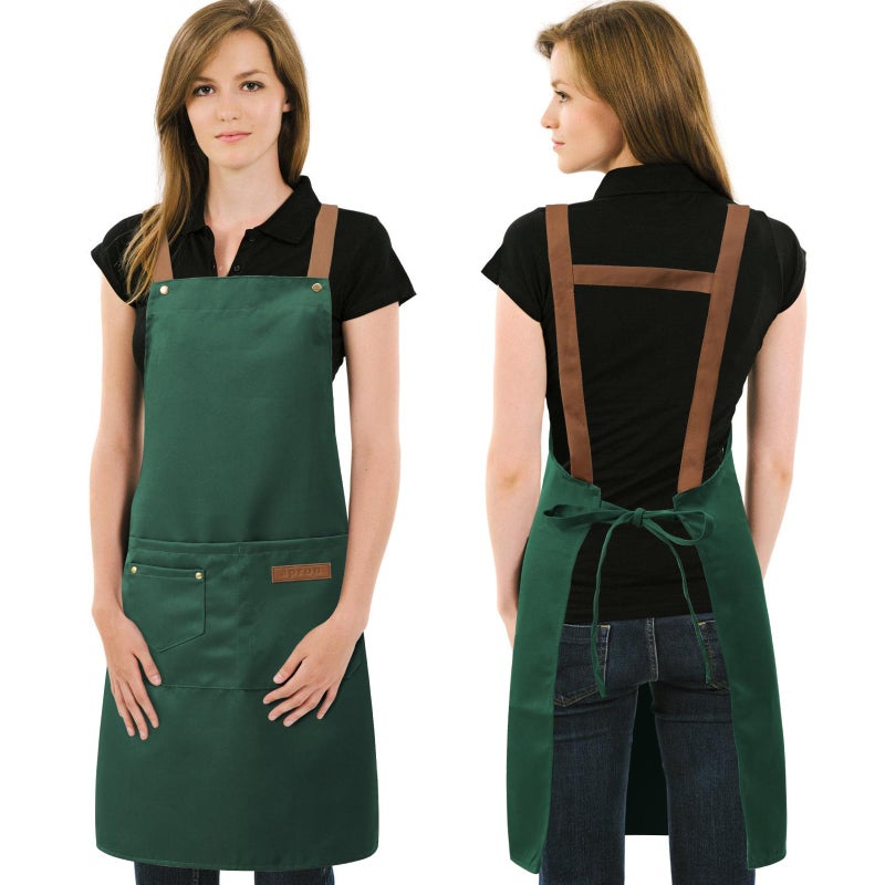 DILLMAN Art Aprons for Men Women Painting Pottery Baking, H Back Straps Waterdrop Kitchen Chef Cooking Apron with Pockets (Green) - Image 1