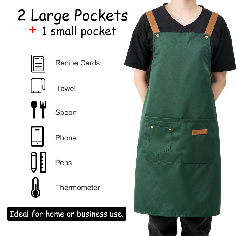 DILLMAN Art Aprons for Men Women Painting Pottery Baking, H Back Straps Waterdrop Kitchen Chef Cooking Apron with Pockets (Green) - Image 5