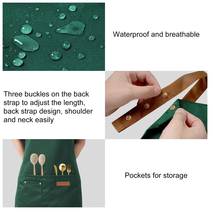 DILLMAN Art Aprons for Men Women Painting Pottery Baking, H Back Straps Waterdrop Kitchen Chef Cooking Apron with Pockets (Green) - Image 4