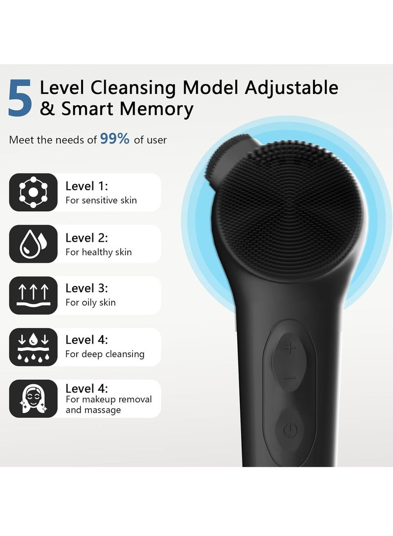 Generic Silicone Face Scrubber, Durable Deep Cleansing Face Exfoliator, Waterproof Rechargeable Facial Cleansing Brush, Vibrating Face Scrub Brush For Men And Women, (1pc, Black) - Image 2