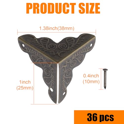 Olldag 36 PCS Stair Dust Inner Corners for Wooden Steps, 25mm Antique Decorative Corner Protectors for Jewelry Box, Vintage Edge Guard with Screws (Bronze) - Image 3