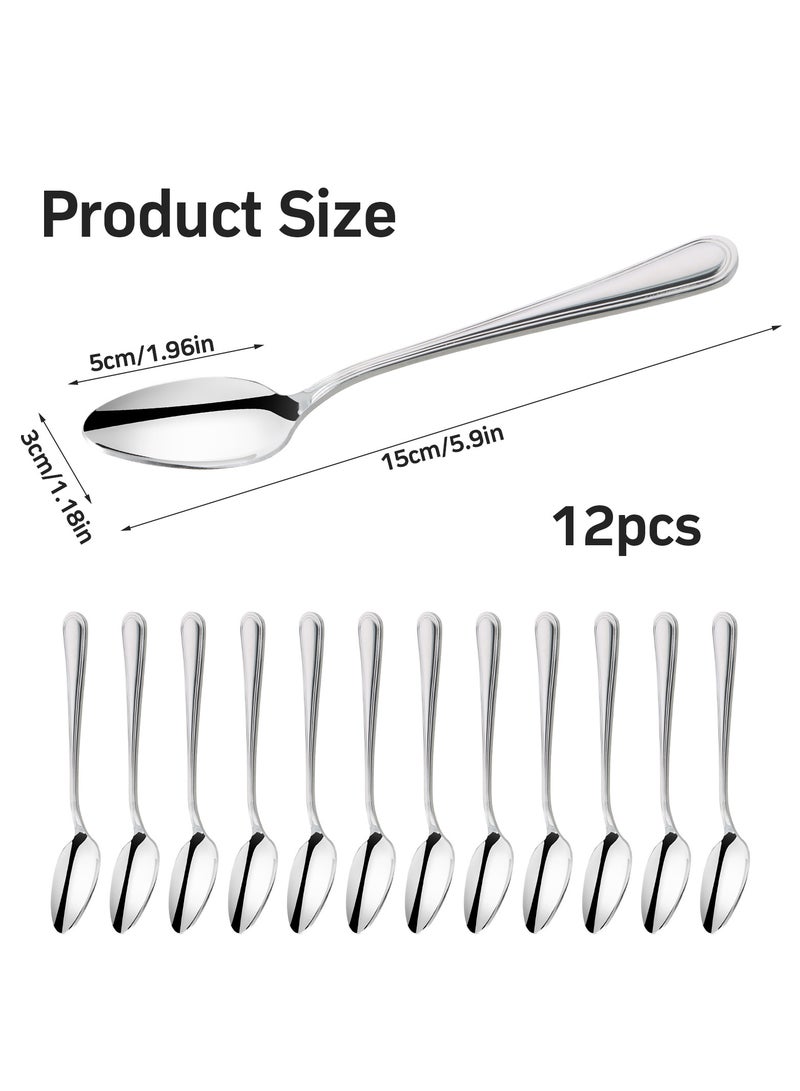 Stainless Steel Tea Spoon Set of 12, 15cm Durable Cutlery with Elegant Handle Design, Dishwasher Safe  - Image 2