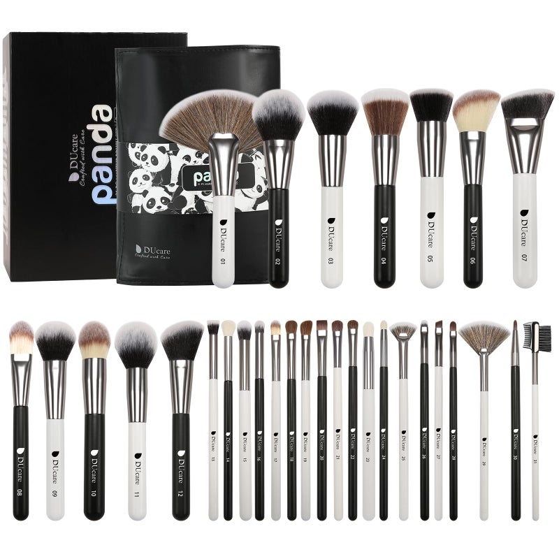 DUcare Professional Makeup Brushes Set 31Pcs Panda Series Makeup Brush Set Kabuki Foundation Blending Face Powder Blush Concealers Eye Shadows With Leather Case Organizer - Image 1