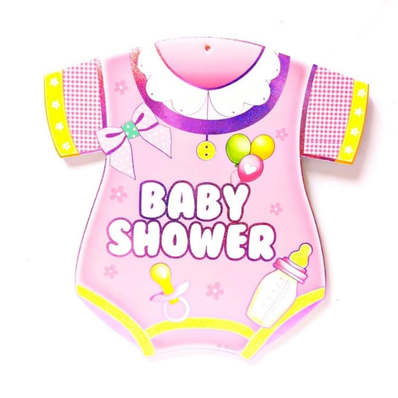 ملصق قميص استحمام للبنات من Selibration.com باللون الوردي لاحتفال مفاجأة الترحيب بالاستحمام.