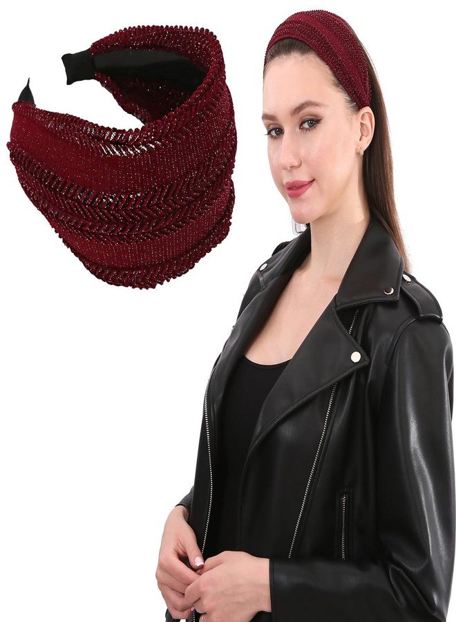 LONEEDY 5 Pack Glitter Wide Headbands for Women Hard Hair Band Velvet Fabric with Teeth for Girls Hair Accessories (5pcs Hollow-out Mix Color) - Image 5