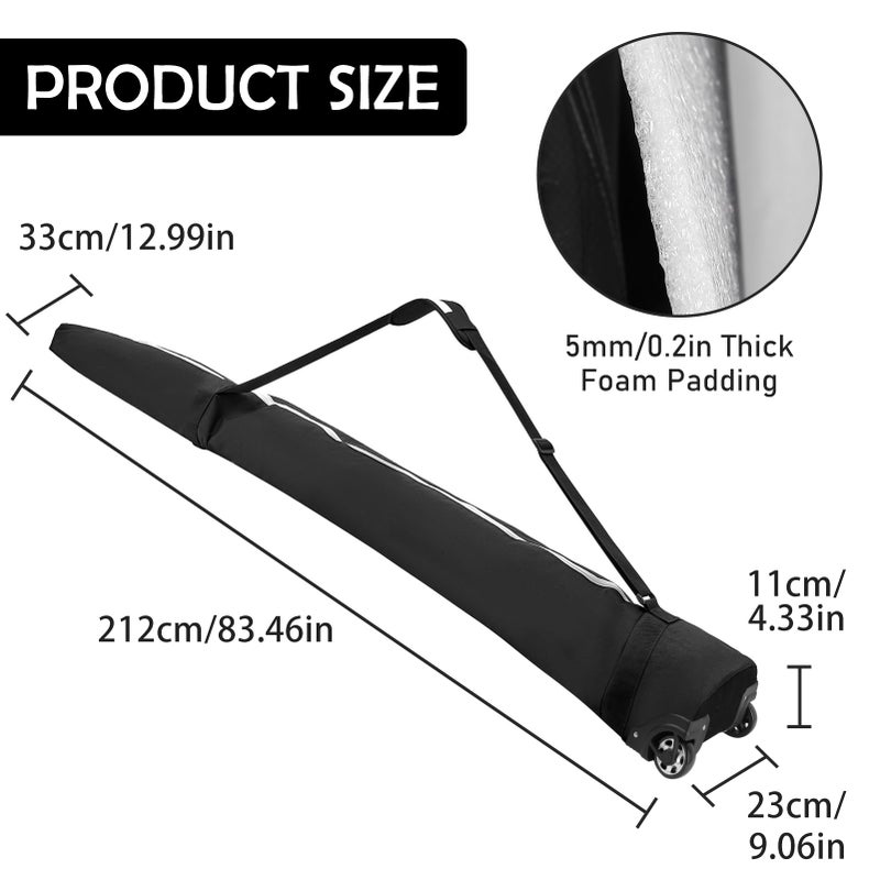 AzReference Padded Ski Bag with Wheels, Roller Ski Bag, Snow Ski Bags for Air Travel, Store & Transport Double Skis up to 200cm - Image 2