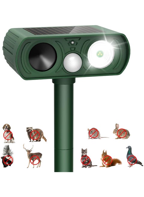 Solar Ultrasonic Animal Repellent Outdoor, Deer Repellent Devices Motion Detection, Waterproof Cat Squirrel Mouse Raccoon Dog Bird Repellent Deterrent with LED Flash Light for Yard Farm Garden