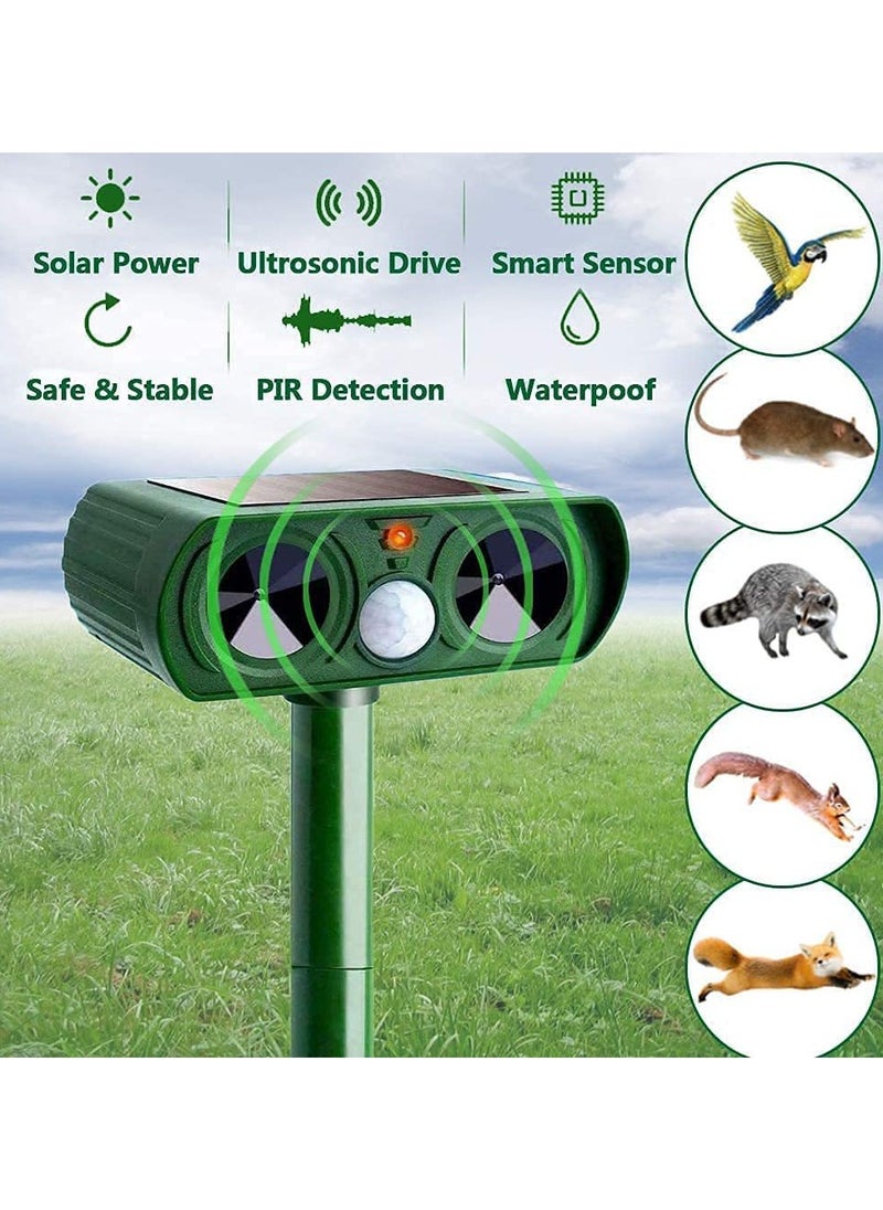 Solar Ultrasonic Animal Repellent Outdoor, Deer Repellent Devices Motion Detection, Waterproof Cat Squirrel Mouse Raccoon Dog Bird Repellent Deterrent with LED Flash Light for Yard Farm Garden