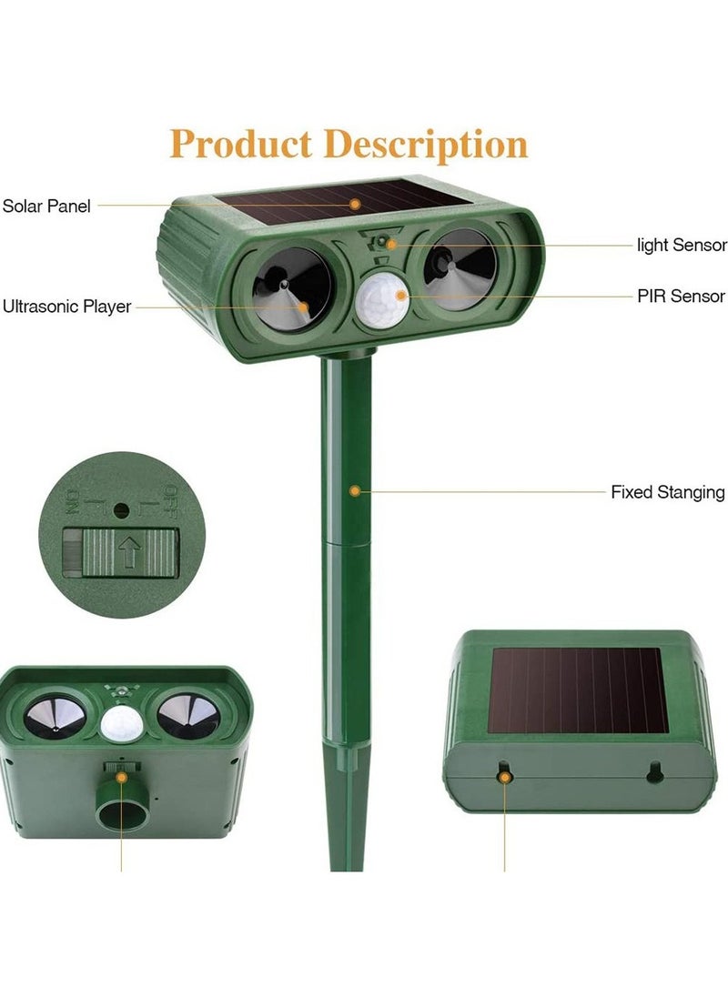 Solar Ultrasonic Animal Repellent Outdoor, Deer Repellent Devices Motion Detection, Waterproof Cat Squirrel Mouse Raccoon Dog Bird Repellent Deterrent with LED Flash Light for Yard Farm Garden