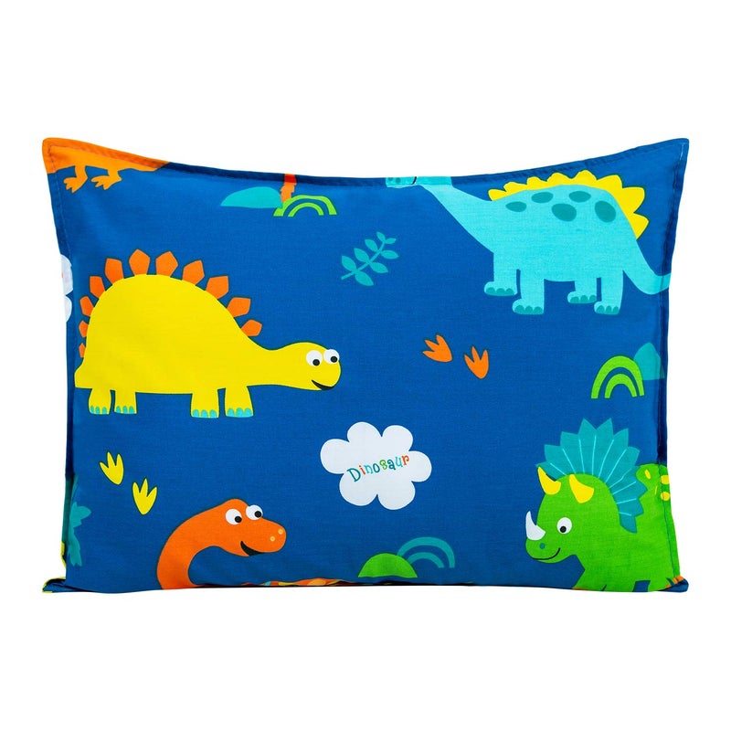 Cottonblue Toddler Pillow with 100% Organic Cotton Pillowcase 14x19, Cottonblue Kids Bedding Pillow for Sleeping, Machine Washable, Boys Pillow and Pillow Cover for Travel, Cot, Bed Set, Blue Dinosaur - Image 1