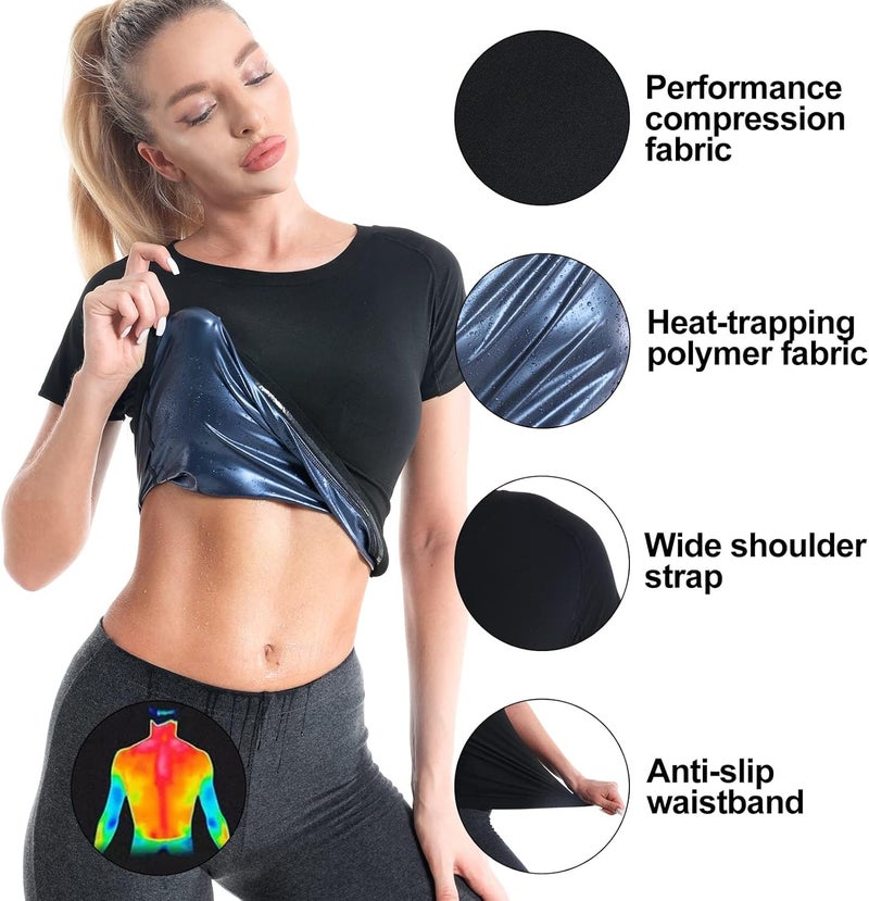 SOLARAE بدلة ساونا للنساء - سترة مدرب الخصر خالية من النيوبرين وبدلة عرق للتدريب الفعال وتشكيل الجسم L/XL - Image 4