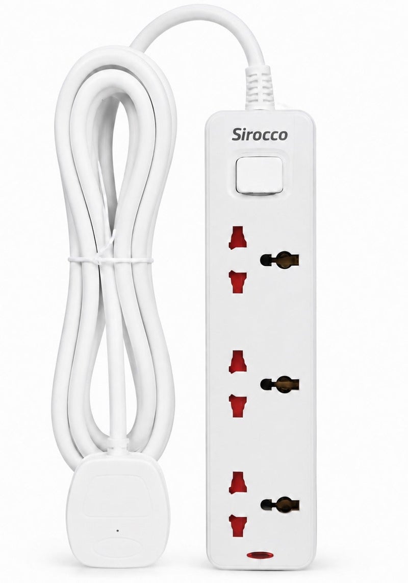 SIROCCO Extension Socket 3 Way Universal With 2M Cable, Suitable For All Electrical Products, Sirocco W3903S - Image 1