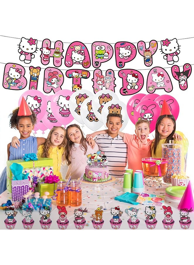 Sanrio Cute Pink Birthday Party Supplies, Cartoon Party Decorations Set Include Banner, Cake Topper, Balloons, Cupcake topper Toppers for Girls Anime Theme Party - Image 5