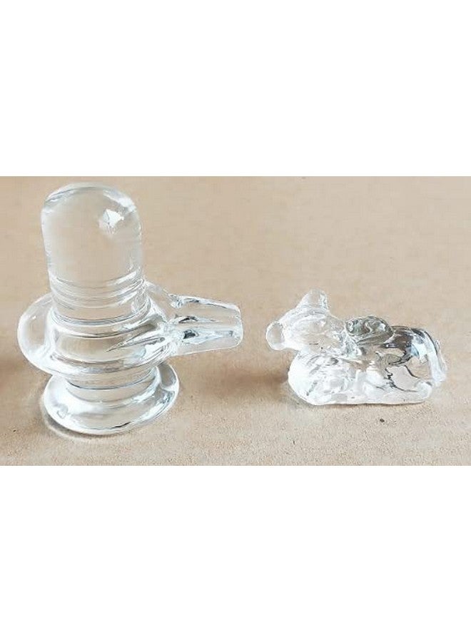 A & S VENTURES A&S Ventures Natural Crystal Sphatik Shivling with Nandi for Puja, Table-Home Decor, Car Dashboard and Gift (Size 5cm Approx) - Image 1