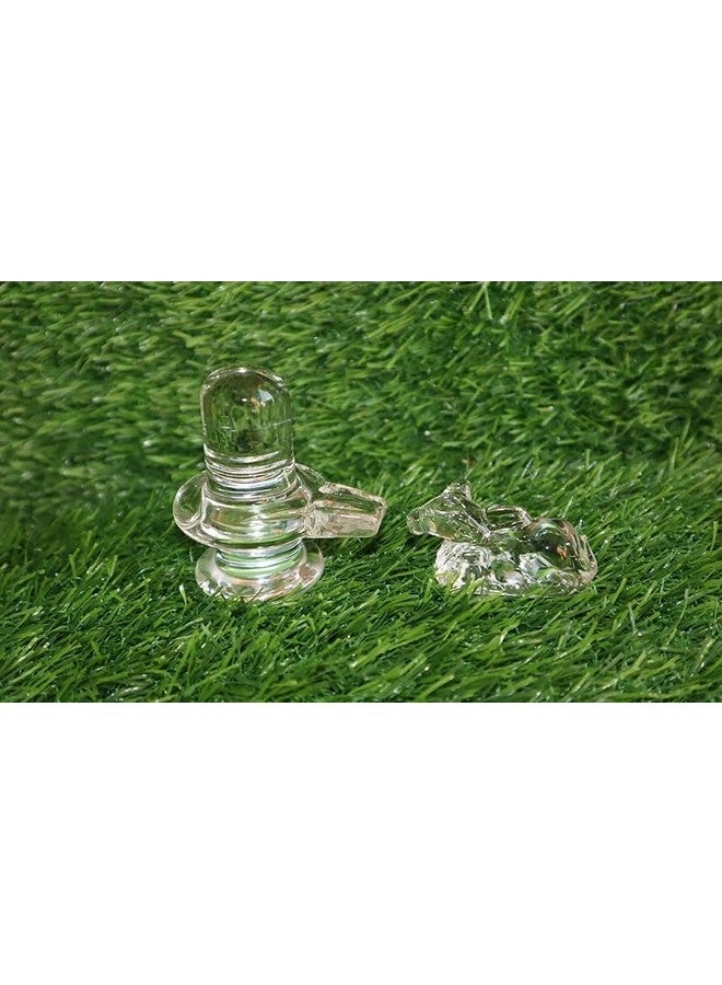 A & S VENTURES A&S Ventures Natural Crystal Sphatik Shivling with Nandi for Puja, Table-Home Decor, Car Dashboard and Gift (Size 5cm Approx) - Image 2