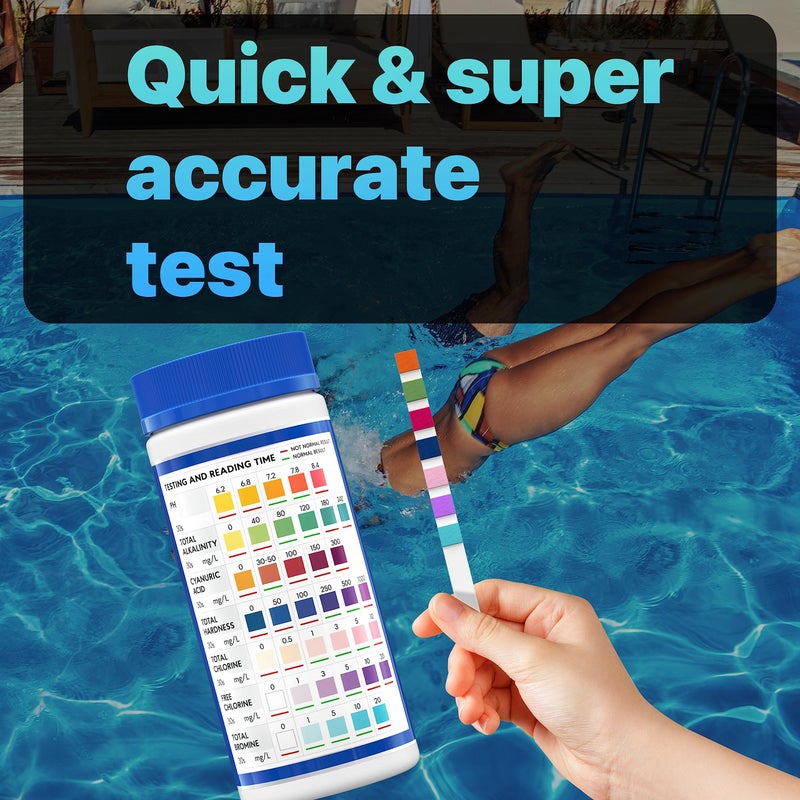 bestprod All-New 2025 Pool and Spa Test Strips 7 in 1 Quick SuperAccurate Swimming 150 Pool Test Kit - Hot Tub Test Strips & Pool Water Testing Strips for pH Chlorine Bromine Hardness Alkalinity Cyanuric Acid - Image 2