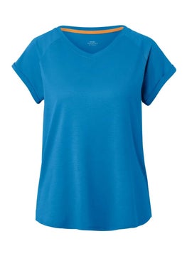 Tchibo Women V-Neck Short Sleeves Plain T-Shirt, Blue  - Image 2