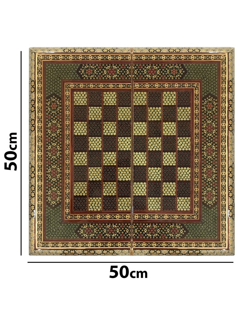 MARGOUN Handmade Persian Khatam Chess Set with Backgammon and Marble Stone Pieces – A Timeless Masterpiece 50x50cm - Image 3