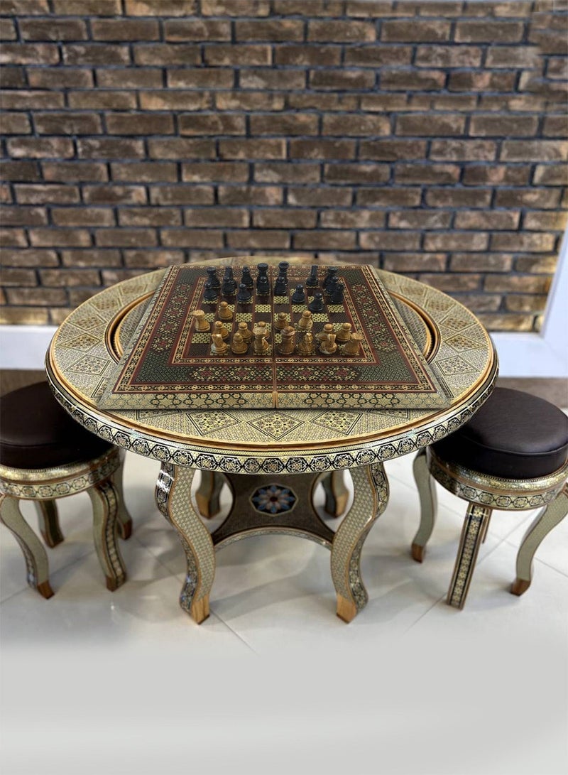 MARGOUN طقم شطرنج خاتم الفارسي المصنوع يدويًا مع قطع الطاولة وقطع الحجر الرخامي – تحفة خالدة 50x50 سم - Image 2