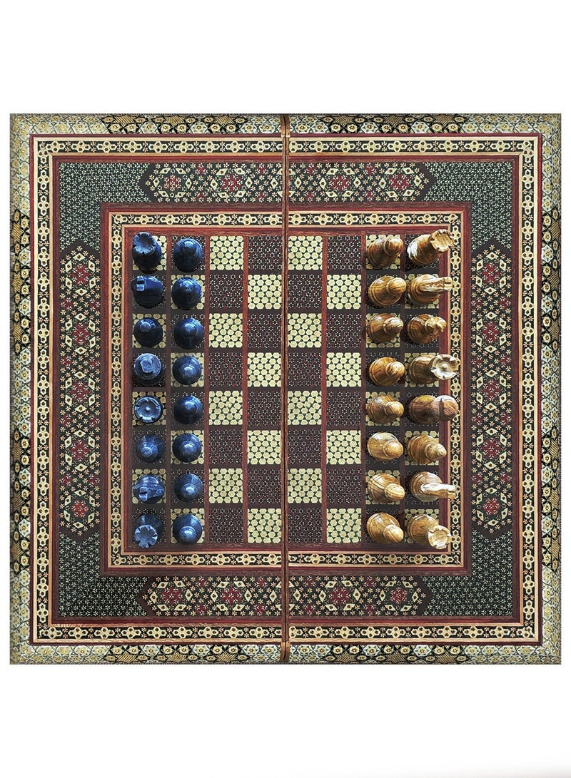 MARGOUN طقم شطرنج خاتم الفارسي المصنوع يدويًا مع قطع الطاولة وقطع الحجر الرخامي – تحفة خالدة 50x50 سم - Image 4