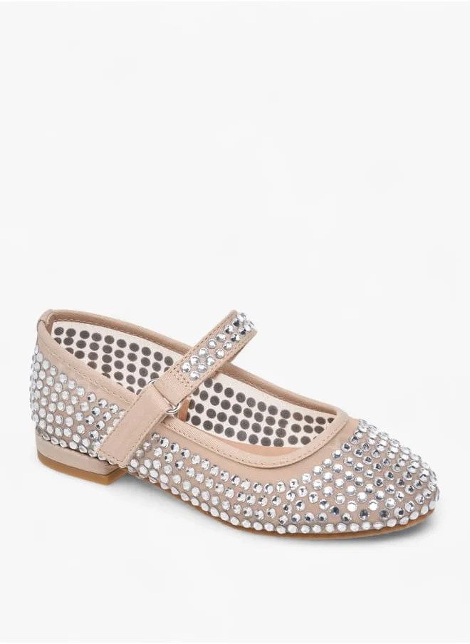 Celeste Girls Stud Embellished Ballerina Shoes With Hook And Loop Closure