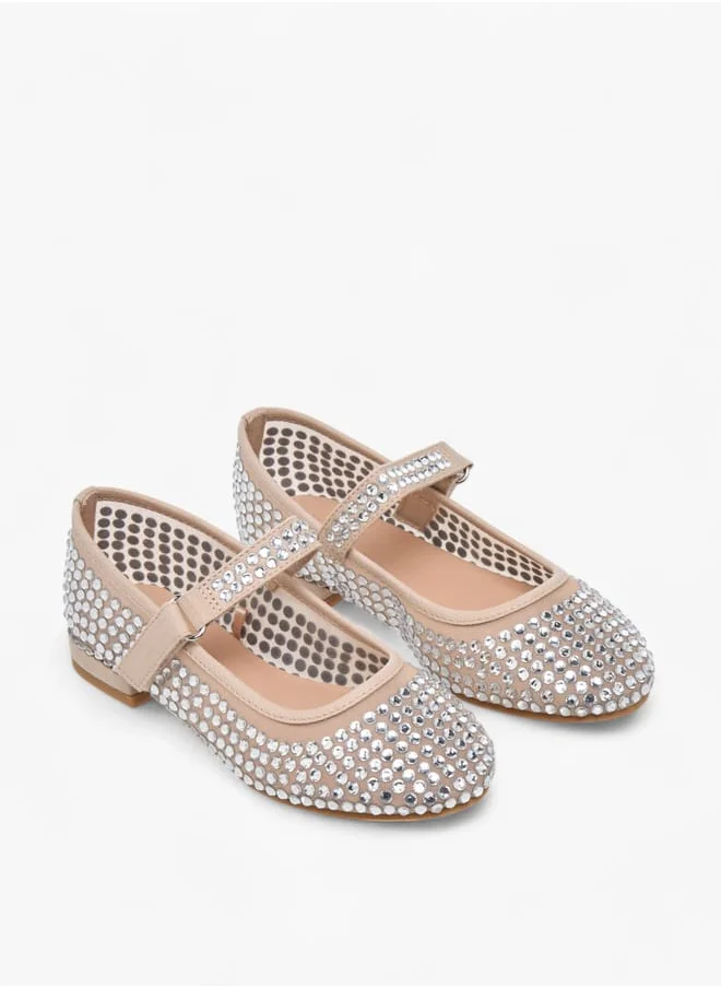 Celeste Girls Stud Embellished Ballerina Shoes With Hook And Loop Closure