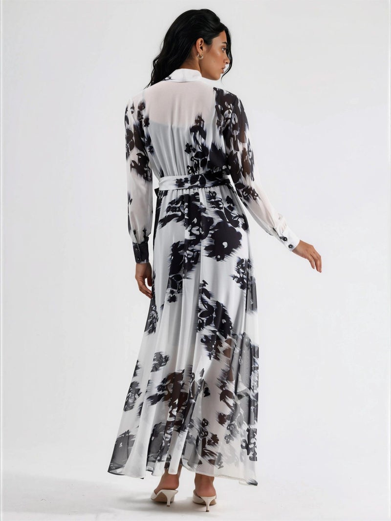 Jennyfer Floral Maxi Dress with Button Closure and Tie Detail - Image 3
