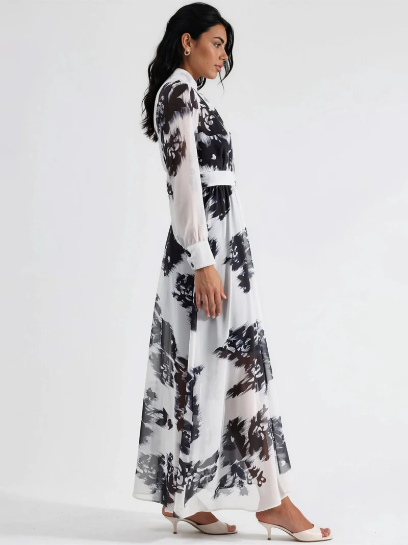 Jennyfer Floral Maxi Dress with Button Closure and Tie Detail