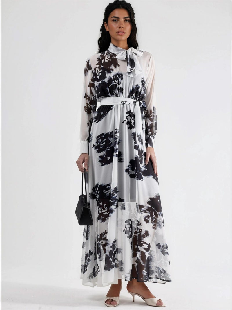 Jennyfer Floral Maxi Dress with Button Closure and Tie Detail - Image 1