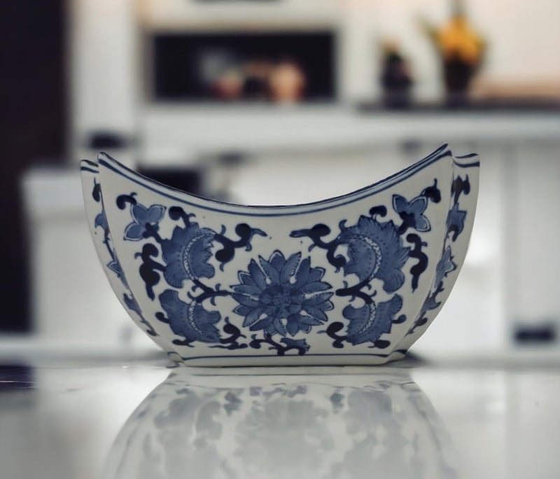 Blue and White Long Octagon Serving Bowls Salad Bowls Fruit Bowls 7
