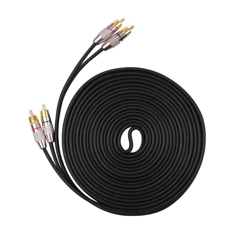 كابل RCA بطول 10 أمتار أسود - 2 ذكر إلى 2 ذكر - سلك صوت وفيديو - موصلات مطلية بالذهب عيار 24 قيراط مقاومة للتآكل - PVC مرن لأنظمة الترفيه المنزلي عالية الدقة - Image 3