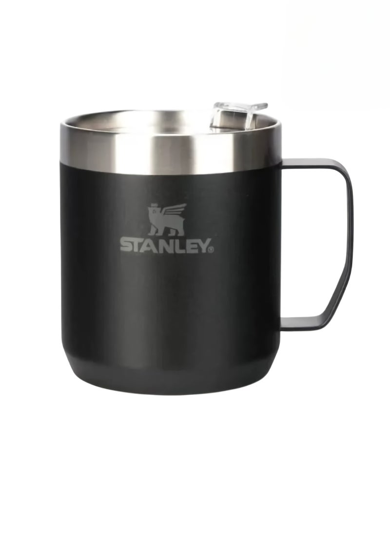 Stanley Camp Mug, Stainless Steel Thermal Tumbler, Lightweight And Portable Coffee Cup With Handle, Dishwasher Safe Durable Travel Mug For Water Tea, Coffee, (1pc, Black) - Image 1