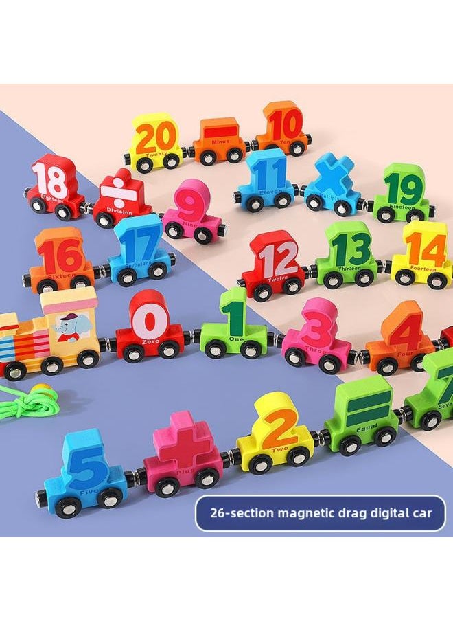 Children's Educational Toy Car Wooden Twelve Magnetic Digital Small Train Early Learning Toy Building Blocks Magnetic Car 