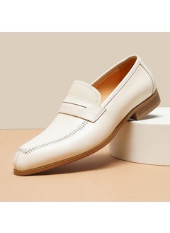 Mens British Loafers Genuine Leather Breathable Casual Creamy-white
