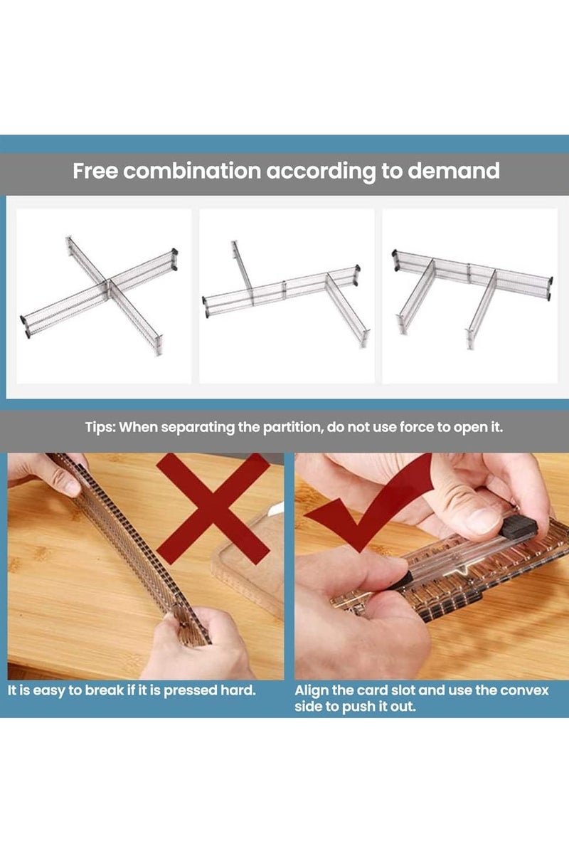 Drawer Dividers Organizers, Expandable from 10-21Inch Kitchen Drawer Organizer, Clear Plastic Drawers Separators, Adjustable Divider with Foam Ends for Clothing, Kitchen Utensils and Office (4 Pack) - Image 4