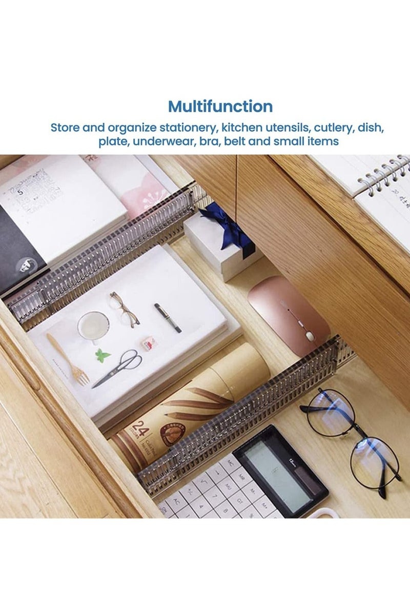 Drawer Dividers Organizers, Expandable from 10-21Inch Kitchen Drawer Organizer, Clear Plastic Drawers Separators, Adjustable Divider with Foam Ends for Clothing, Kitchen Utensils and Office (4 Pack) - Image 3