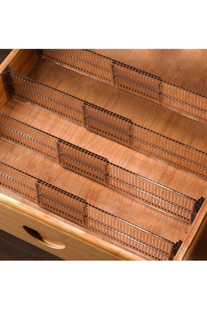Drawer Dividers Organizers, Expandable from 10-21Inch Kitchen Drawer Organizer, Clear Plastic Drawers Separators, Adjustable Divider with Foam Ends for Clothing, Kitchen Utensils and Office (4 Pack) - Image 1