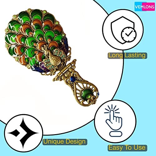 Vemlons Antique Peacock Hand Mirror and Comb Set for Girls - Beautiful Handicraft Compact Mirror - Image 3