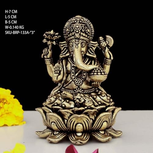 INDICAST Brass Ganesha Idol for Good Luck & Worship | 3" Ganpati Hindu God Statue Figurine Perfect for Decoration Puja & Gifting Purpose Sculpture (Weight- 140gm) - Image 2