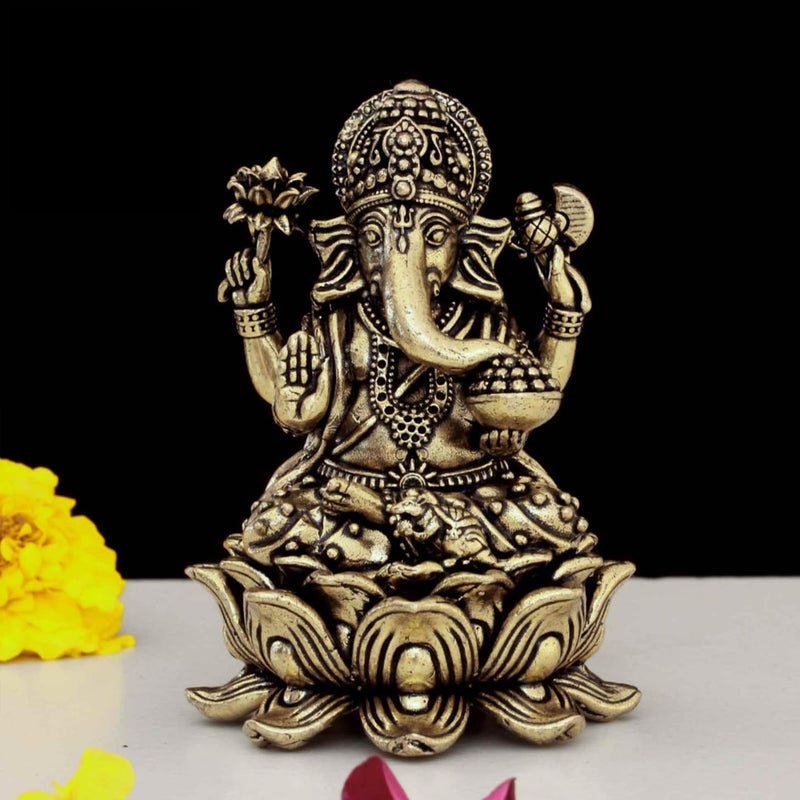 INDICAST Brass Ganesha Idol for Good Luck & Worship | 3" Ganpati Hindu God Statue Figurine Perfect for Decoration Puja & Gifting Purpose Sculpture (Weight- 140gm) - Image 4