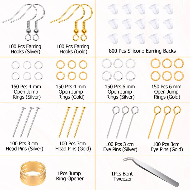 Modacraft Hypoallergenic Earring Making Kit, modacraft 2000Pcs Earring Making Supplies Kit with Hypoallergenic Hooks, Earring Findings, Backs, Pins Jump Rings for Jewelry Making Supplies - Image 3