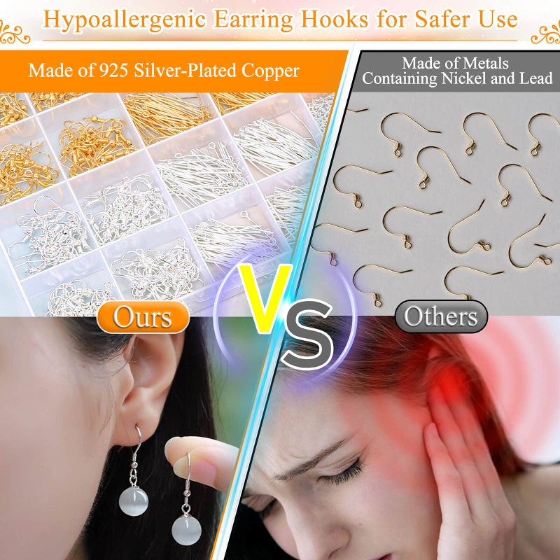 Modacraft Hypoallergenic Earring Making Kit, modacraft 2000Pcs Earring Making Supplies Kit with Hypoallergenic Hooks, Earring Findings, Backs, Pins Jump Rings for Jewelry Making Supplies - Image 5