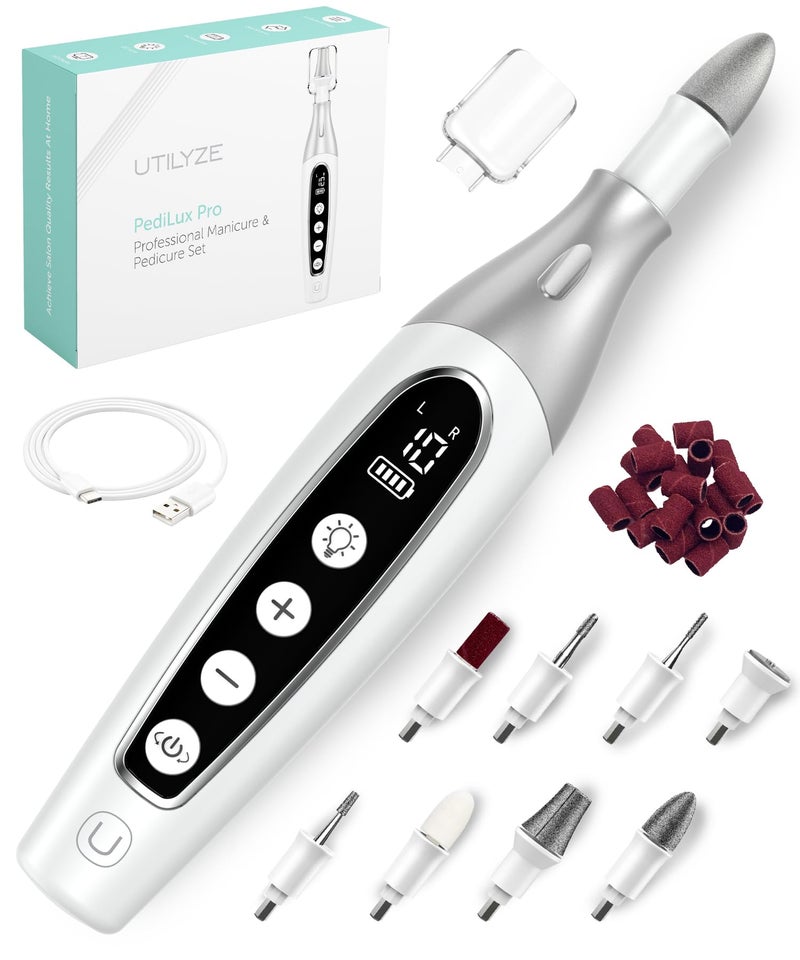 UTILYZE PediLux Pro Professional Manicure Pedicure Kit, Cordless Electric Nail File Drill Set, Thick Toenail Grinder, Toe Nail Dremel Tools, Filer, Buffer, Sander, Remove Cuticles, Callus for Men & Women - Image 1