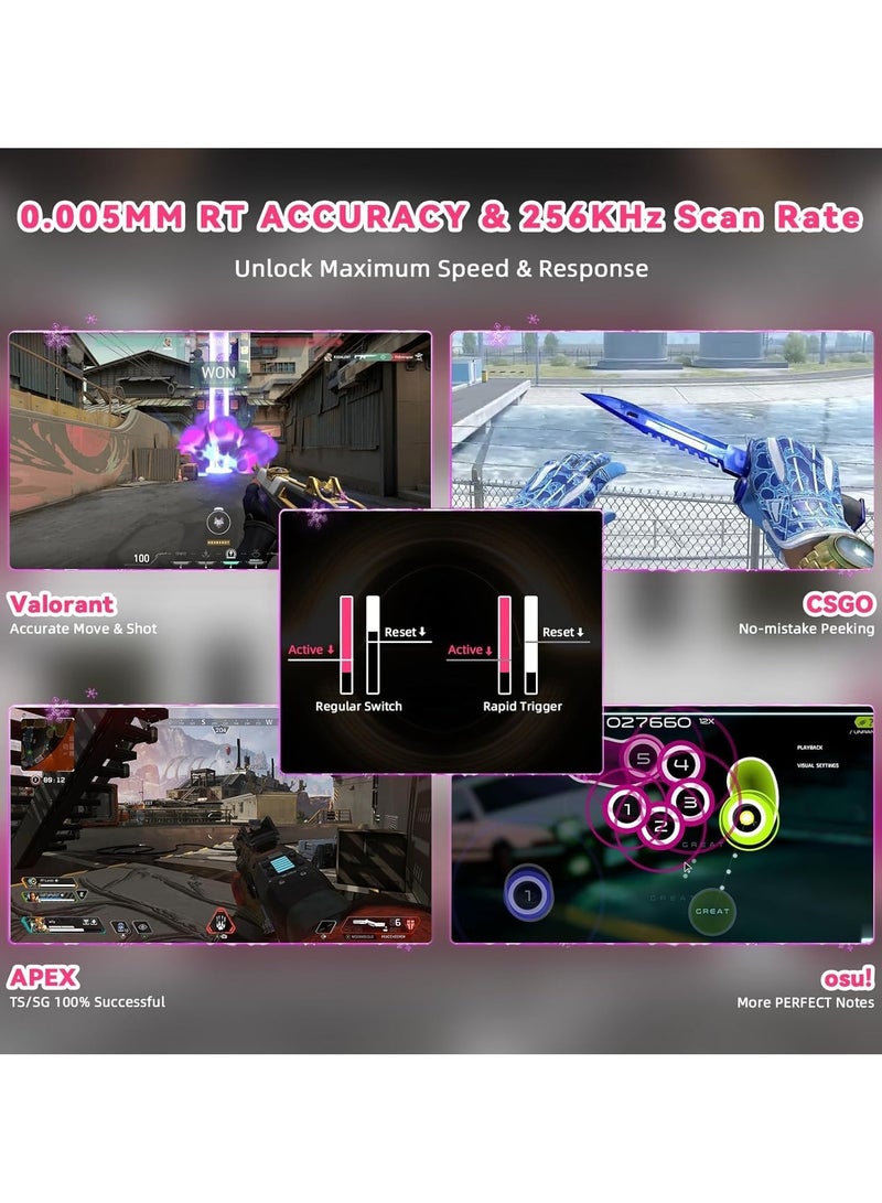 هجوم القرش لوحة مفاتيح الألعاب الميكانيكية السلكية R82HE Rapid Trigger TKL NKRO RGB مع استطلاع 8K ودقة 0.005 مم ومعدل مسح 256 كيلوبت في الثانية و5 طبقات من امتصاص الصوت ومفتاح مغناطيسي بتأثير هول لأجهزة الكمبيوتر الشخصية وأجهزة ماك (Rose Contour) - Image 3