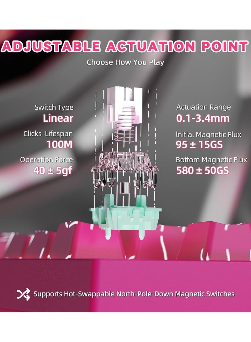 هجوم القرش لوحة مفاتيح الألعاب الميكانيكية السلكية R82HE Rapid Trigger TKL NKRO RGB مع استطلاع 8K ودقة 0.005 مم ومعدل مسح 256 كيلوبت في الثانية و5 طبقات من امتصاص الصوت ومفتاح مغناطيسي بتأثير هول لأجهزة الكمبيوتر الشخصية وأجهزة ماك (Rose Contour) - Image 5