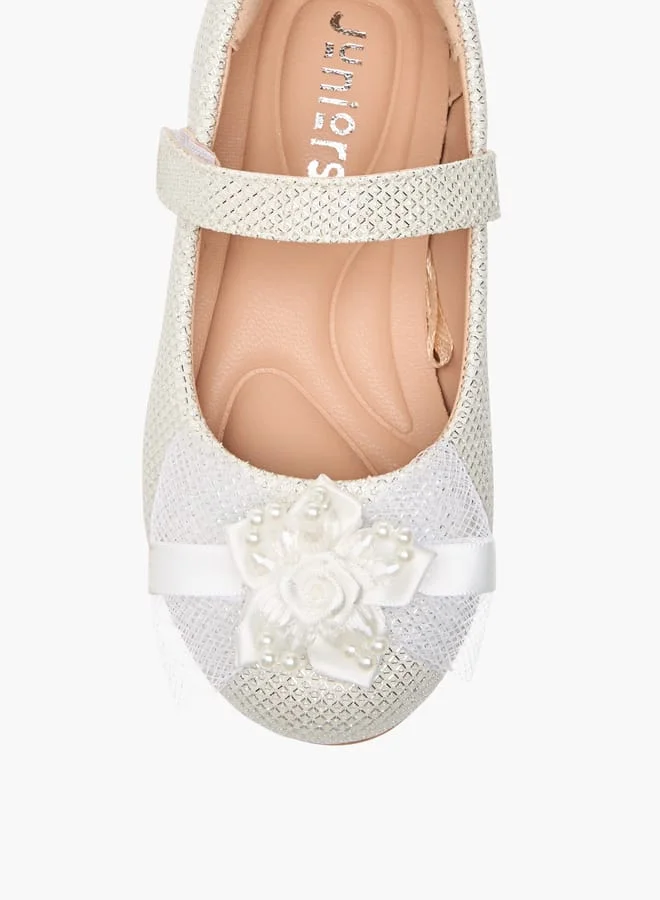 JUNIORS Girls Floral Embellished Ballerina Shoes With Hook And Loop Closure