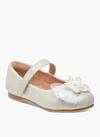 JUNIORS Girls Floral Embellished Ballerina Shoes With Hook And Loop Closure
