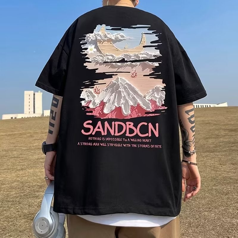 American Oil Painting Print Half Sleeve T-Shirt For Boys Summer Casual Loose Trendy Brand Trendy Plus Size Top For Teenagers - Image 4